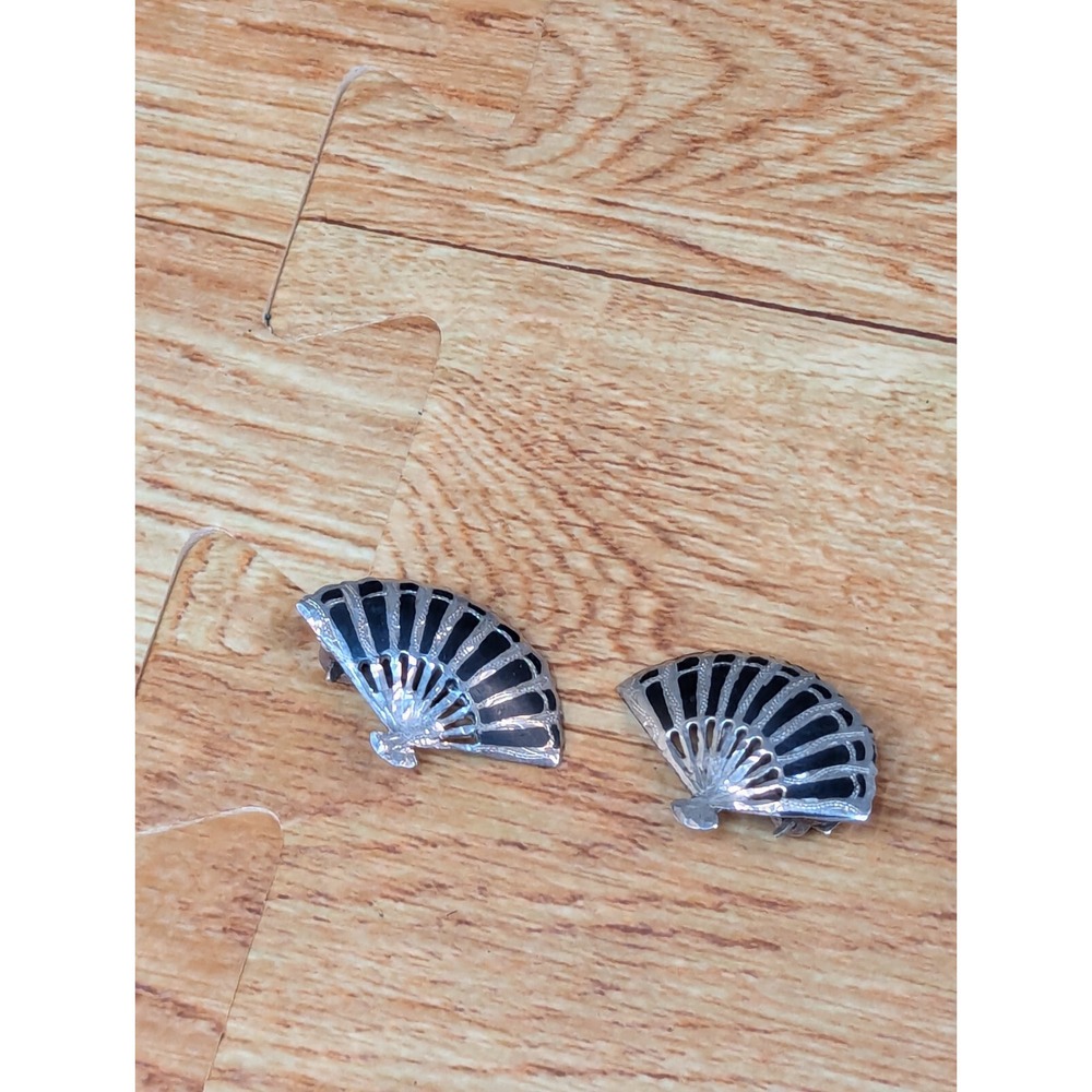 ANTIQUE/VINTAGE SIAM STERLING SILVER NEILLO FAN SHAPE CLIP ON EARRINGS 7.39 gram